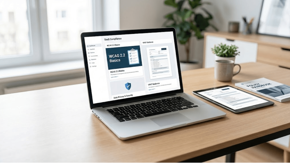 Compliance and policy overview showing WCAG 2.2, VPAT guidance, and data privacy standards within EaseAccess24.