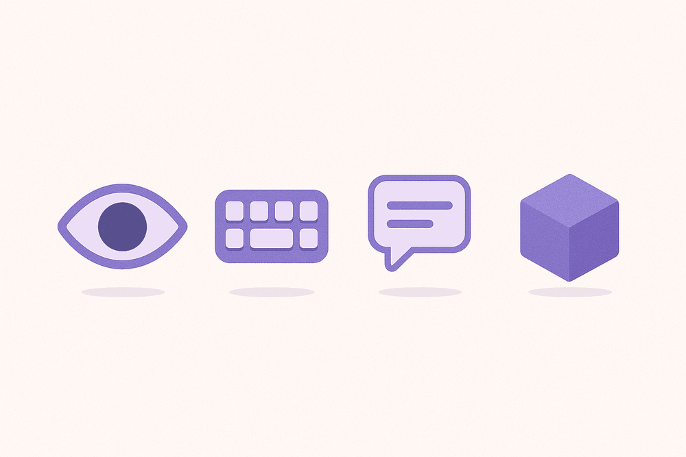 Four WCAG principle icons displayed side by side on a light background: an eye for Perceivable, a keyboard for Operable, a speech bubble for Understandable, and a solid cube for Robust.